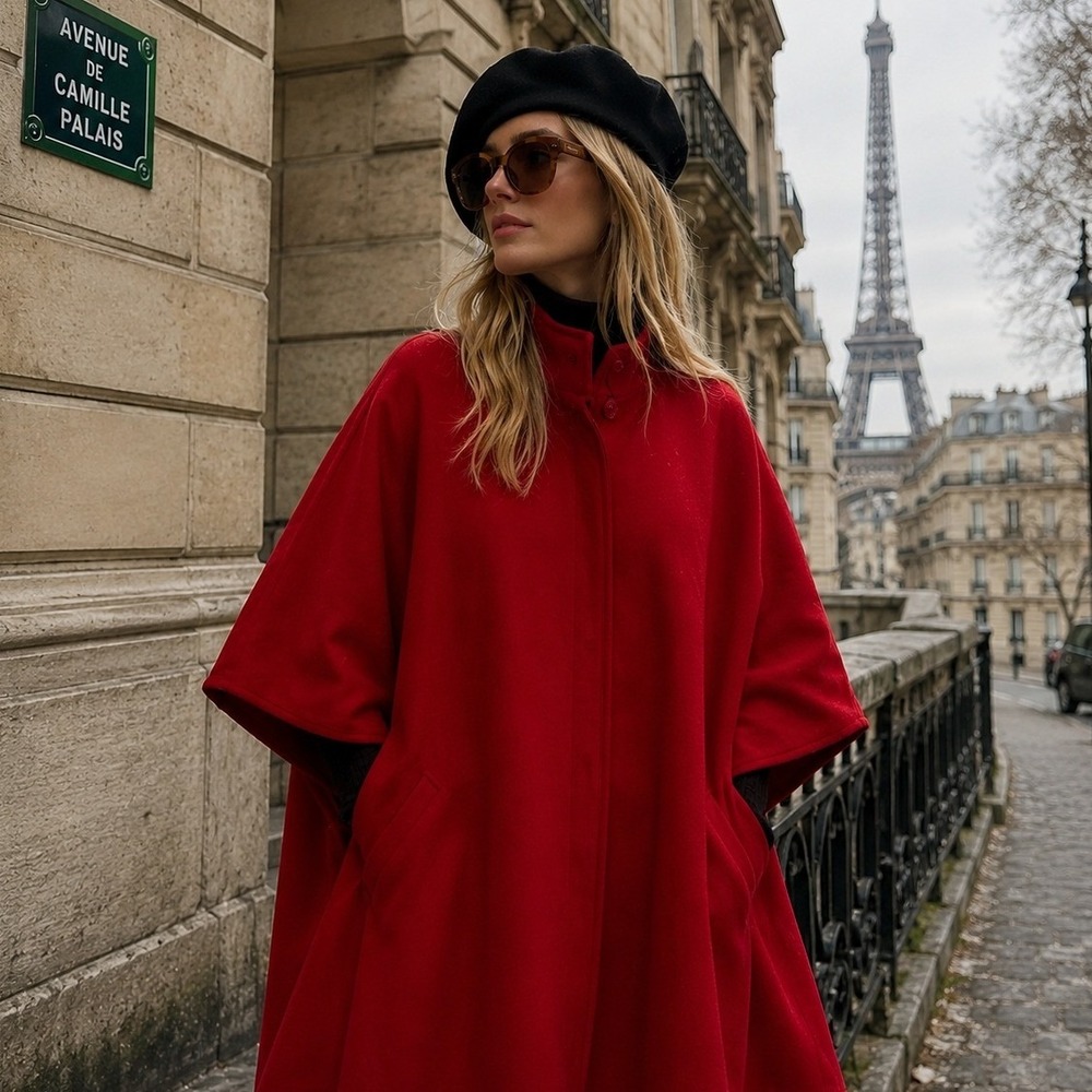 Vintage Saxton Hall Red Wool Cape Coat
